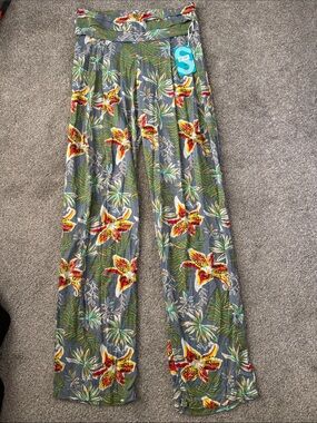 Women’s Gray Tropical Floral Swim Cover-Up Pants